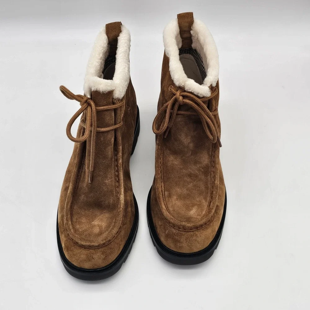 Vince Sierra Boots Women 11 Brown Suede Plush Water Repellent Shearling Lug Sole